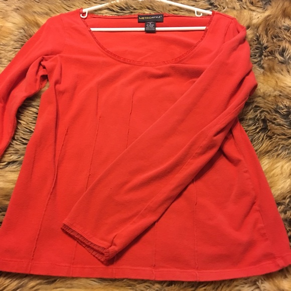 Metro Style tomato red long sleeve ribbon top M - Picture 6 of 8